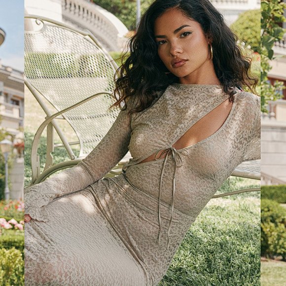 House of CB 'Giovanna' Stone Floral Lace Maxi Dress NWT - Picture 7 of 11